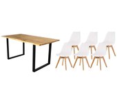 Pack mesa de comedor o cocina madera maciza 180cm + 6 sillas nordic blanco