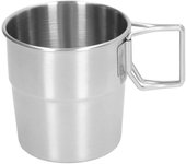 Taza de café portátil de acero inoxidable para camping al aire libre con asa plegable para mochileros y senderismo