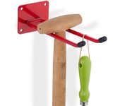 Relaxdays organizador de herramientas, gancho colgar escobas o rastrillos, 24 cm, soporte taller o garaje, acero, rojo