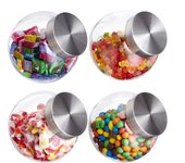 Relaxdays bote para chuches, 1,5 l, recipientes para alimentos, cristal & acero inoxidable, 4 uds., transparente