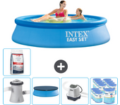 Paquete de piscina - intex - alrededor - 244x244x61 cm + accesorios cb55