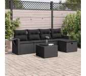 Conjunto de muebles de jardín vidaxl de 6 piezas con cojines negros de mimbre