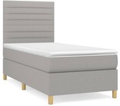 Cama con somier tapizado y colchón de tela gris claro 90x200 cm