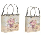 Set de macetas dkd home decor 29 x 13 x 38,5 cm rosa metal flores shabby chic