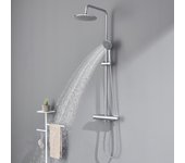 Auralum max columna ducha con mezclador termostático cromado conjunto ducha redonda de latón sistema ducha altura ajustable ducha 3 jets de agua