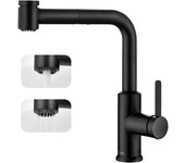 Grifo de cocina extraíble negro con grifo extraíble de 40 cm mezclador de cocina con 2 jets mezclador de fregadero de agua fría y caliente