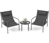 Costway conjunto jardin exterior de 3 piezas, 1 mesa de centro y 2 sillas de asiento acolchado, conjunto mesa y sillas jardin, muebles jardin exterior