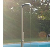 Ducha exterior de acero inoxidable satinado sassari, sined de jardín, entrada de agua caliente/fría, mezclador, teleducha, acero inoxidable aisi 316l