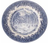 Juego de 6 platos de postre churchill, cerámica blanca, diseño clásico azul, 20 cm, aptos microondas.