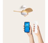 Techbrey ventilador de techo silencioso poros 76cm motor dc blanco, aspas:madera, con luz, controlador de pared + mando, wifi:sí