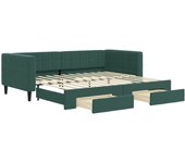 Cama para adulto | cama individual | sofá cama nido con cajones terciopelo verde oscuro 90x200 cm cfw61632
