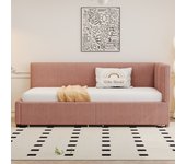 Sofá cama tapizado 90x200cm en terciopelo - 2 cajones - con somier - rojo