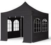 3x3 m carpa plegable, professional aluminio 40mm, 4 laterales con ventanas de arco, negro