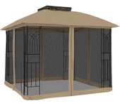 Tienda de jardín | cenador doble techo y paredes de malla acero taupe 2,94x2,94 m cfw310778