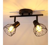 Focos de techo industriales y rieles para focos negros, lámpara de techo con 2 focos led ajustables con casquillo, focos de techo
