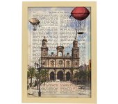 Lamina ciudad de las palmas de gran canaria. ilustracion, fotografia y collage con la historia de las palmas de gran canaria. marco blanco - a3