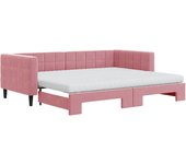 Sofá cama nido con colchón terciopelo rosa 90x200 cm
