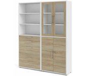 Aparador embabane, bufé de salón, aparador de salón, despensa de cocina, 178x40 h222 cm, blanco y roble
