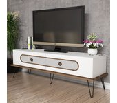 Mueble tv con 2 puertas de madera blanca y patas de acero negro koban 145 cm