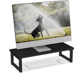 Relaxdays soporte monitor, elevador pantalla ordenador, ergonómico, escritorio, 15x55x23 cm, estilo industrial, negro