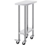 Succebuy mesa trabajo acero inoxidable 24 x 12 x 38 pulgadas, capacidad 500 lb, 4 ruedas, 3 alturas ajustables, mesa preparación alimentos