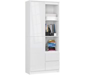 Librería: 2 cajones, 1 puerta, 7 estantes, blanco | brillo blanco, 180 x 80 x 35cm