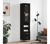 Aparador alto | aparador de comedor | armario de cocina de madera contrachapada negro 34,5x34x180 cm cfw84028