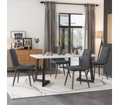 Juego de mesa y sillas de comedor (1 + 4) - asiento de lino y patas de metal - mesa con diseño de mármol - gris