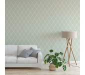 Papel pintado rombos aguamarina estilo romántico rollo 10m x 0,52m