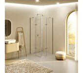 Mampara de ducha alice dk18 70x70x180 cm con puertas plegables, perfiles cromados y cristal templado transparente, moments of glass