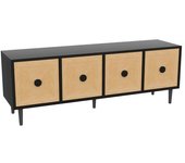 Mueble para tv moderno de bambú negro: diseño elegante con puertas talladas, 150 x 39,5 x 55 cm