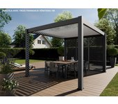 Pérgola bioclimática autoportante 12m² - 3x4m tres paneles venecianos - antracita - 25 lamas de aluminio inclinables 120° - cenador