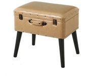 Taburete puf container en forma de maleta en ecopiel, alto gmbe 25 cm contenedor 50x35x20 soporta hasta 100kg (beige)