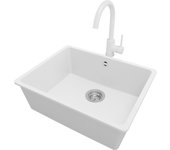Primagran fregadero bajo encimera blanco 56x44cm, fregadero granito 1 seno + grifo 32x20cm + sifón, fregadero cocina al mueble 60cm - venecia easy