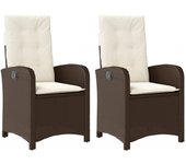 Sillones reclinables jardín con cojines marrones 2 uds ratán pe