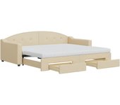 Sofá cama nido con cajones tela color crema 90x200 cm