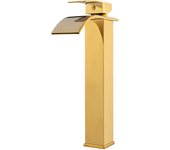 Grifo lavabo caño alto monomando, dorado