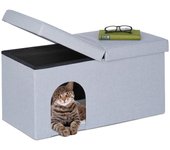 Relaxdays casa gato con banco rectangular, cueva gatito plegable, escondite perro, robusta, 38,5x74,5x37cm, gris