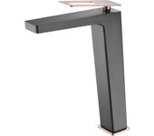 Imex - grifo monomando lavabo caño alto | grifo baño mezclador agua fria y caliente | serie suecia | color negro oro rosa brillo