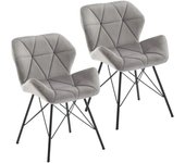 Juego de 2 sillas de comedor en tela de terciopelo gris con costuras triangulares y patas de metal diseño eiffel cds09334