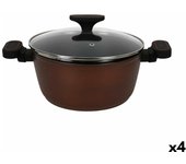 Cacerola con tapa de cristal quttin sahara aluminio forjado marrón 34 x 21 x 11 cm (4 unidades)
