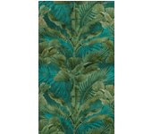 Papel pintado de hojas grandes verde olivo y fondo turquesa 391851