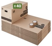 Lote 40 cajas de mudanza almacenamiento xl - 80 x 40 x 40 cm - asas reforzadas - 2 cintas adhesivas incluidas