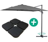 Parasol lateral de jardín alu sun 3 - cuadrado carré - 3 x 3 m - lastres incluidos - gris