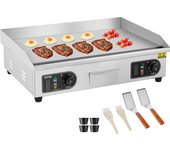 Vevor plancha eléctrica 4000 w, plato plano para aperitivos comerciales, plancha de cocción hierro y acero inoxidable, temperatura regulable 50-300°c