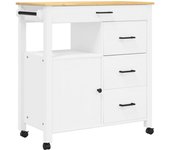 Carrito de cocina，estantería de cocina, carrito de servir monza madera maciza de pino 84x40x90 cm cfw33490