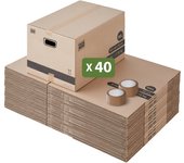 Lote 40 cajas de mudanza l grandes - 40 x 60 x 40 cm - asas reforzadas - 2 cintas adhesivas incluidas