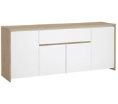 Aparador basile, aparador de salón, despensa de cocina, 197x48 h84 cm, roble y blanco brillante