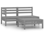 Conjunto de muebles de jardín 3 piezas | sofá de jardín | conjunto de comedor madera maciza pino gris cfw89964