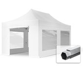 3x6 m carpa plegable, professional aluminio 40mm, ignífugo, 4 laterales con ventanas panorámicas, blanco